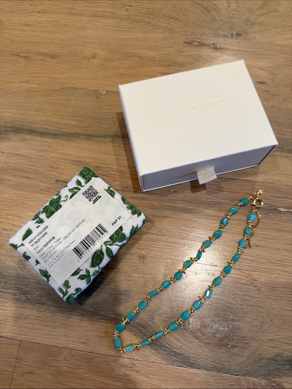 Sezane Milo Beaded Necklace in Turquoise & Gold - Picture 4 of 4